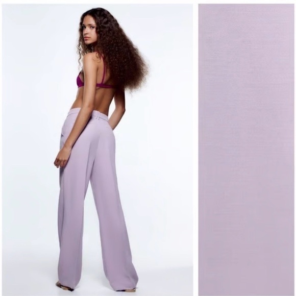 ZARA Lilac Wide Leg High Waist Trousers Women’s Sz S Tailored Dress Pants - Picture 5 of 11